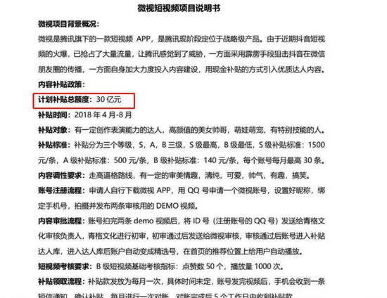 图:流传的《微视短视频项目说明书》
