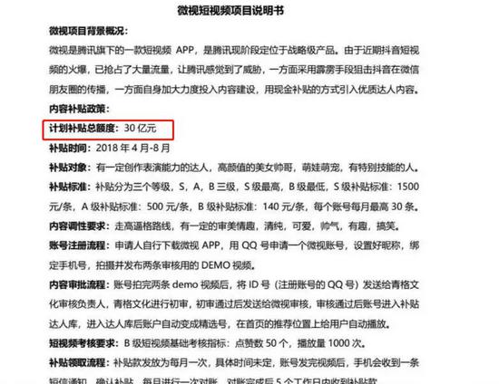 图：流传的《微视短视频项目说明书》